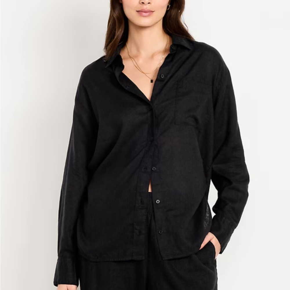 LA MIEL Women’s Linen Blend Button-Down Long Sleeve Shirt Size L